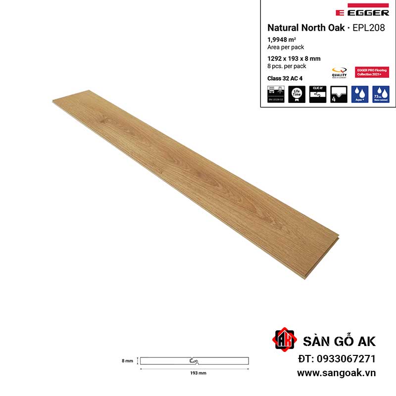 Sàn Gỗ Công Nghiệp Đức Egger Aqua 8mm EPL208